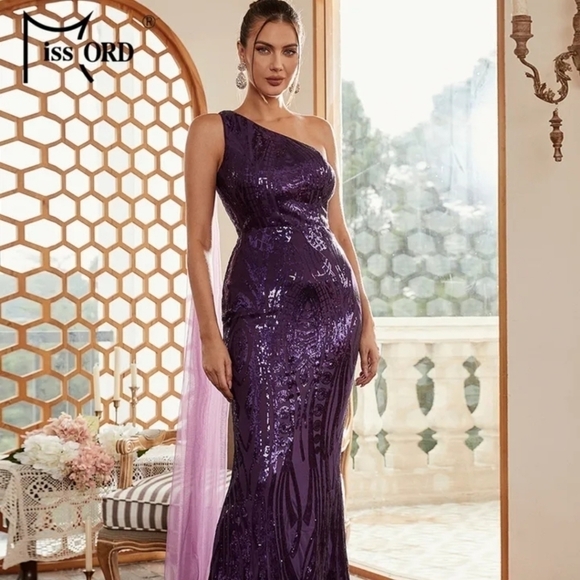 Formal Sheath, contrast Sequin,  assymmetrical,  Maxi Dress for special … - Picture 5 of 16